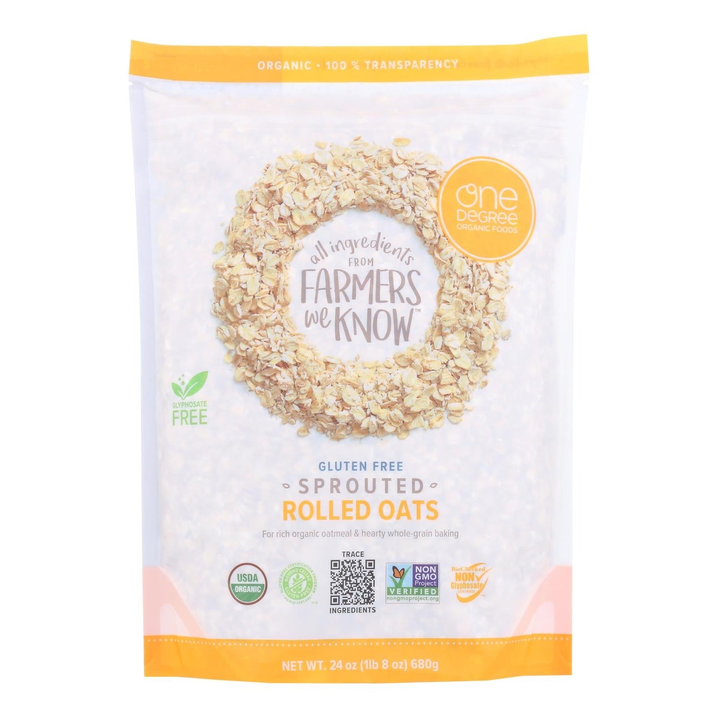 One Degree Organic Sprouted Rolled Oats, 24 oz, 4-Pack